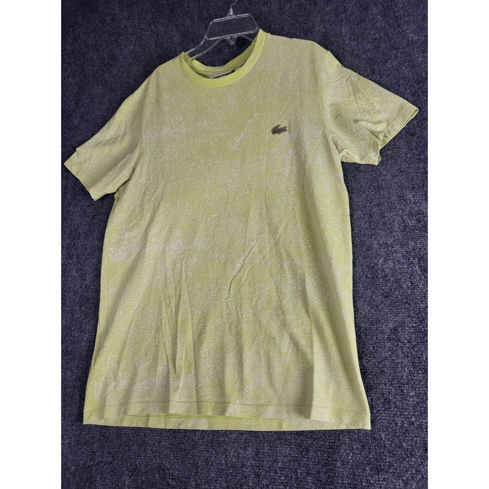 Lacoste T Shirt Mens S Small Yellow Spellout Textured Print Crew Neck Tee Shirt